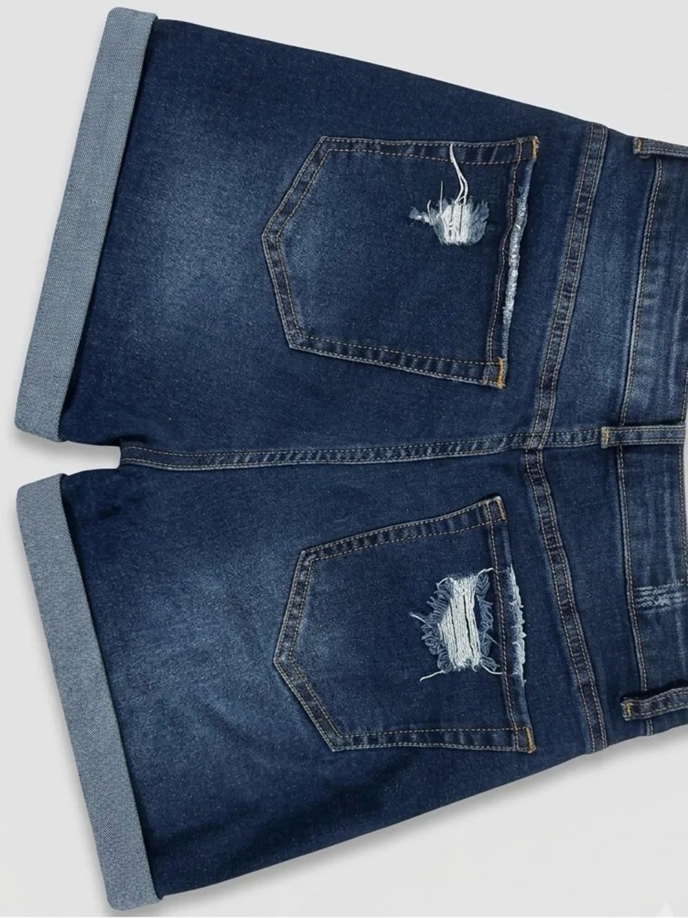 Distressed High-Waisted Cuffed Denim Shorts